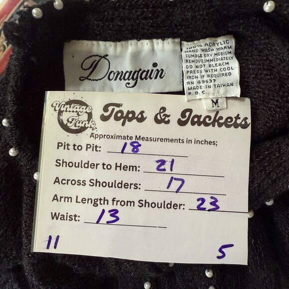 Vintage Donagain Black Beaded Pearl Accent Sweater Acrylic Knit Sz M - Picture 11 of 11